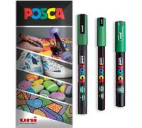 Posca - Rotulador permanente a base de agua, multiuso en superficies, PC-1MR, PC-1M, PC-3M, paquete de 3 bolígrafos en cartera (verde)