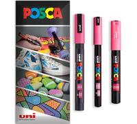 Posca - Rotulador permanente a base de agua, multiuso en superficies, PC-1MR, PC-1M, PC-3M, paquete de 3 bolígrafos en cartera (rosa)