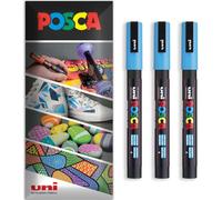 Posca - Rotulador permanente a base de agua, multiuso en superficies, PC-3M, paquete de 3 bolígrafos en cartera (azul claro)