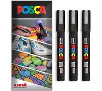 Posca - Rotulador permanente a base de agua, multiuso en superficies, PC-5M, paquete de 3 bolígrafos en cartera (plateado)
