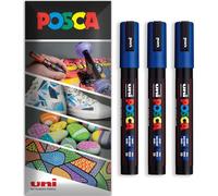 Posca - Rotulador permanente a base de agua, multiuso en superficies, PC-5M, paquete de 3 bolígrafos en cartera (azul)