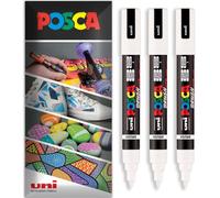 Posca Rotulador permanente a base de agua, multiuso, punta de pincel PC-5BR, paquete de 3 bolígrafos en cartera (blanco)