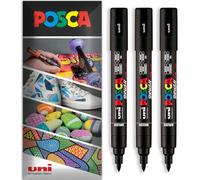 Posca Rotulador permanente a base de agua, multiuso, punta de pincel PC-5BR, paquete de 3 bolígrafos en cartera (negro)