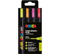 POSCA - Rotuladores acrílicos PC-5M, juego de 4, colores neón | 4 rotuladores en colores neón, tinta pigmentada al agua, alto poder de cobertura, punta recambiable