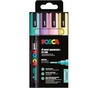 Posca Set de rotuladores 182546 – 4 acrílicos pastel PC-5M, permanente 1,8–2,5 mm punta redonda