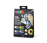 Uni-Ball 182598 - Juego de rotuladores POSCA con estuche de tela, 8 rotuladores acrílicos PC-5M, rotulador permanente 1,8-2,5 mm punta redonda