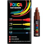 Posca Rotuladores de pintura acrílica a base de agua | Bolígrafo de pintura permanente multisuperficie | Paquete de 1 en embalaje de regalo | Vidrio, tela, madera, etc. | Punta de cincel PC-8K, marrón