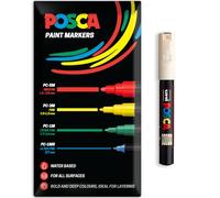 Posca Rotuladores de pintura acrílica a base de agua | Bolígrafo de pintura permanente multisuperficie | Paquete de 1 en embalaje de regalo | Vidrio, tela, lienzo, madera, etc. | PC-1M, marfil