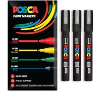 Posca Rotuladores de pintura acrílica a base de agua | Bolígrafo de pintura permanente multisuperficie | Paquete de 3 bolígrafos en embalaje de regalo | Vidrio, tela, lienzo, madera, etc. | PC-5M