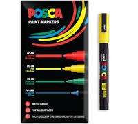 Posca Rotuladores de pintura acrílica a base de agua | Bolígrafo de pintura permanente multisuperficie | Paquete de 1 en embalaje de regalo | Vidrio, tela, lienzo, madera, etc. | PC-3M, amarillo