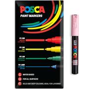 Posca Rotuladores de pintura acrílica a base de agua | Bolígrafo de pintura permanente multisuperficie | Paquete de 1 en embalaje de regalo | Vidrio, tela, lienzo, madera, etc. | PC-1M, rosa claro
