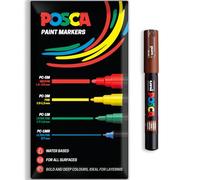 Posca Rotuladores de pintura acrílica a base de agua | Bolígrafo de pintura permanente multisuperficie | Paquete de 1 en embalaje de regalo | Vidrio, tela, lienzo, madera, etc. | PC-1M, marrón
