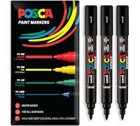 Posca Rotuladores de pintura acrílica a base de agua | Bolígrafo de pintura permanente multisuperficie | Paquete de 3 bolígrafos en embalaje de regalo | Vidrio, tela, madera, etc. | Punta de pincel PC