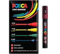 Posca Rotuladores de pintura acrílica a base de agua | Bolígrafo de pintura permanente multisuperficie | Paquete de 1 en embalaje de regalo | Vidrio, tela, lienzo, madera, etc. | PC-5M, vino tinto