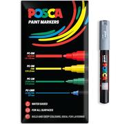 Posca Rotuladores de pintura acrílica a base de agua | Bolígrafo de pintura permanente multisuperficie | Paquete de 1 en embalaje de regalo | Vidrio, tela, lienzo, madera, etc. | PC-1M, gris