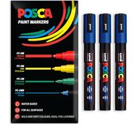 Posca Rotuladores de pintura acrílica a base de agua | Bolígrafo de pintura permanente multisuperficie | Paquete de 3 bolígrafos en embalaje de regalo | Vidrio, tela, lienzo, madera, etc. | PC-5M