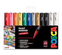 Posca - Rotuladores de pintura artística PC-1M - Juego profesional de 12 - Incluye blanco y negro extra