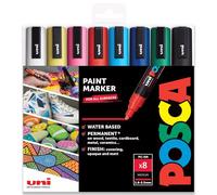 Posca Rotuladores de pintura PC-5M con punta de 1,8-2,5 mm, juego de 8 colores en cartera de plástico