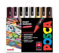Posca Rotuladores de pintura PC-5M, punta de 1,8-2,5 mm, colores neutros cálidos, juego de 8 colores en cartera de plástico