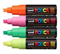 POSCA - Rotuladores fluorescentes de punta ancha de cincel PC-8K - Pack de 4