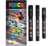 POSCA Rotuladores permanentes a base de agua, multisuperficie, PC-1M, PC-3M, PC-5M, 3 bolígrafos en cartera (negro)
