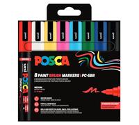 POSCA 184058 - Set de rotuladores POSCA Brush Pen, 8 rotuladores acrílicos con punta de pincel, PC-5BR Rotuladores de pincel para casi cualquier superficie