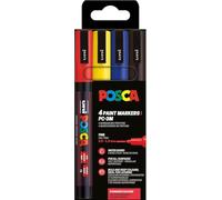 POSCA - Set de rotuladores acrílicos PC-3M, 4 colores básicos | Rotulador con punta redonda de 0,9-1,3 mm para casi todas las superficies
