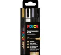 Posca Set de rotuladores 186544 – 4 rotuladores acrílicos PC-3M permanentes, punta redonda 0,9-1,3 mm