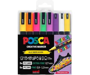 POSCA - Set rotuladores acrílicos para zapatillas, 8 colores, oscuras | Rotuladores con puntas finas y extrafinas para zapatillas y muchos materiales
