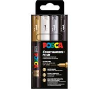 POSCA 186744 - Set de rotuladores POSCA, 4 rotuladores acrílicos PC-1MC, rotuladores permanentes con punta redonda de 0,7-1 mm