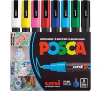 POSCA uni-ball 186508 - Marcador POSCA con punta fina redonda, set de 8, colores básicos