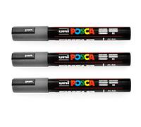 Posca Uni-Ball PC-5M - Rotuladores de pintura (3 unidades, 1,8 a 2,5 mm), color gris