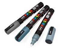 Posca Uni-Ball PC-5M - Rotuladores de pintura de color gris, gris oscuro y gris pizarra de 1,8-2,5 mm, paquete de 3
