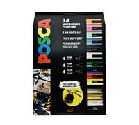 Posca - Uni Mitsubishi Pencil - Maxi Pack multipuntas - 14 rotuladores de pintura a base de agua - Todo soporte - Colores y puntas surtidas - Incluye bolsa