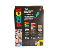 Posca - Uni Mitsubishi Pencil - Maxi Pack multipuntas - 14 rotuladores de pintura a base de agua - todo soporte - Colores y puntas surtidas - Bolsa disponible