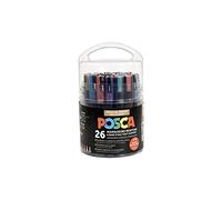 POSCA Uni Mitsubishi Pencil - Paquete XL para manualidades - 26 rotuladores - 2 tamaños de puntas, PC3M y PC5M - 6 Puntas de repuesto incluidas - Colores metalizados y brillantes