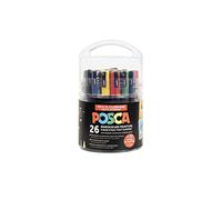 POSCA Uni Mitsubishi Pencil - Paquete XL para manualidades - 26 rotuladores - 2 tamaños de puntas, PC3M y PC5M - 12 Puntas de repuesto incluidas - Colores clásicos