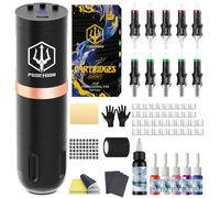 POSEIDON Bolígrafo de tatuaje giratorio inalámbrico, kit para principiantes | Batería de 1500 mAh 4-6h, 10 agujas estériles, tintas y piel de entrenamiento incluidas, tensión ajustable 4-12 V