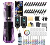 POSEIDON Juego de bolígrafo de tatuaje inalámbrico con 2 baterías de larga duración y accesorios de arranque completos | Máquina de tatuaje inalámbrica profesional para principiantes | Incluye 20