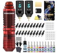 POSEIDON Juego de bolígrafo de tatuaje inalámbrico con 2 baterías de larga duración y accesorios de arranque completos | Máquina de tatuaje inalámbrica profesional para principiantes | Incluye 20