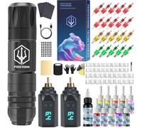 Poseidon - Kit de pistola de tatuaje inalámbrica, kit de tatuaje con 2 pilas de tatuaje y 20 agujas de cartucho de tatuaje, kit completo de máquina de tatuaje, accesorios de tatuaje para principiantes