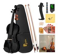 Poseidon Violín acústico 3/4, violín acústico negro para principiantes, adolescentes, estudiantes, principiantes, kit de iniciación de violín con funda dura, colofonia, reposamuñecas, arco, cuerdas