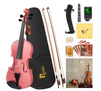 Poseidon Violín Rosa Tamaño 1/2, Violín para Niñas con Tapa de Abeto Macizo Premium con Estuche Duro, Arcos Extra, Cuerdas Extra, Soporte para Hombro, Colofonia, Afinador de Pinza, Manual de