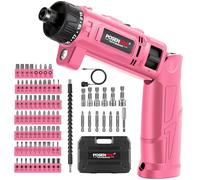 POSENPRO Atornillador Eléctrico 10Nm, Atornillador a Batería 8V Litio | Destornillador Eléctrico con 82 Accesorios, Luz LED, 2 Posición Hanlde, Estuche portátil, Rosa