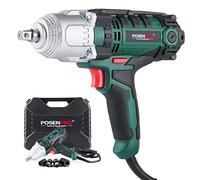 POSENPRO Llave de impacto, pistola de impacto de par máximo de 550 W con cable de 500 N.m, 1/2 pulgada con yunque de pasador de retención, 4 vasos de impacto y estuche de transporte