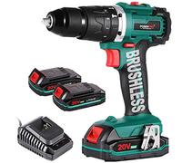 POSENPRO Taladro Percutor a Bateria 20V, Sin Escobillas Taladro Atornillador Bateria con 2 Baterías 2000mAh, 50Nm, 19+3 Ajuste de Par Destornillador Electrico, 2 Velocidad, Luz LED, Bricolaje