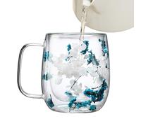 Posgcks Taza de té de flores, Tazas de flores secas - taza de vidrio con diseño de secas para café | Taza de café seca resistente al calor de la taza de la flor del arte doble de la pared para