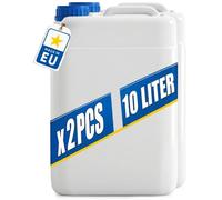 POSH Bidón de 2 x 10 l con tapón de rosca, recipiente transparente de polietileno de alta densidad para líquidos agua y aceite, hermético y apilable, juego de bidón de plástico para el hogar, jardín