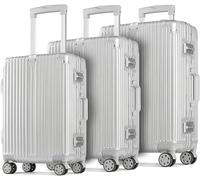 POSH Maleta - Maleta rígida de policarbonato con marco de aluminio - Maleta de viaje de aluminio: equipaje de mano, tamaño mediano, grande - Trolleys con cerraduras TSA dobles y 3 fundas protectoras