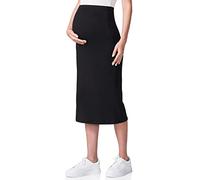 POSHDIVAH Falda de Maternidad para Mujer sobre el Vientre Midi de Cintura Alta, sólida y elástica para Embarazo, Negro, Large